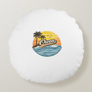 Owen Retro Sunset Name Design Rund Kudde