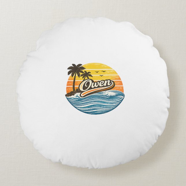 Owen Retro Sunset Name Design Rund Kudde (Framsidan)