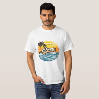 Owen Retro Sunset Name Design T Shirt