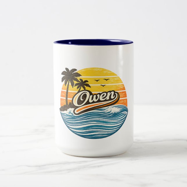Owen Retro Sunset Name Design Två-Tonad Mugg (Center)