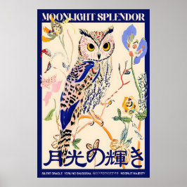 Owl Art Poster Japanese Typography, Moonlight