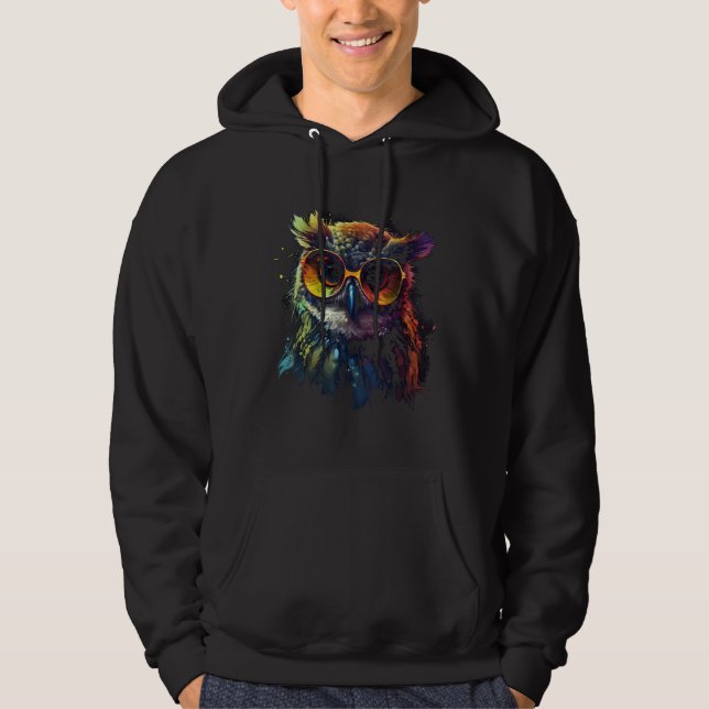 Owl Artwork  Animal Glasses Colourful Bird Owl Hoodie (Framsida)