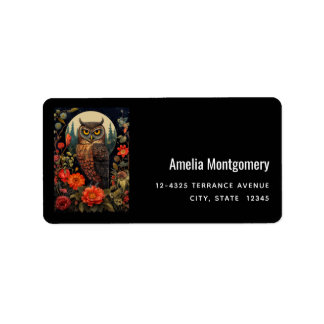 Owl at Night with a Full Moon Address Adressetikett