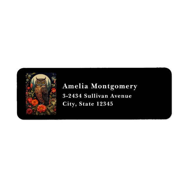 Owl at Night with a Full Moon - Address Returadress Etikett (Framsidan)