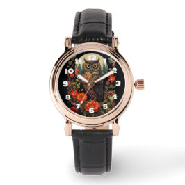 Owl at Night with a Full Moon Armbandsur