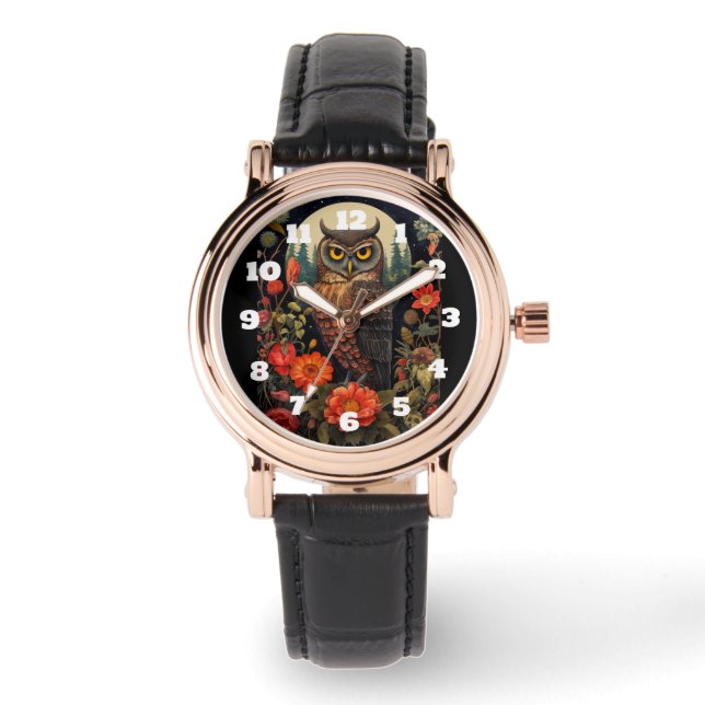 Owl at Night with a Full Moon Armbandsur (Framsida)