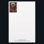 Owl at Night with a Full Moon Brevpapper<br><div class="desc">Stationery with a cool looking owl with a piercing stare. A full moon in the back with a garden of red flowers.</div>