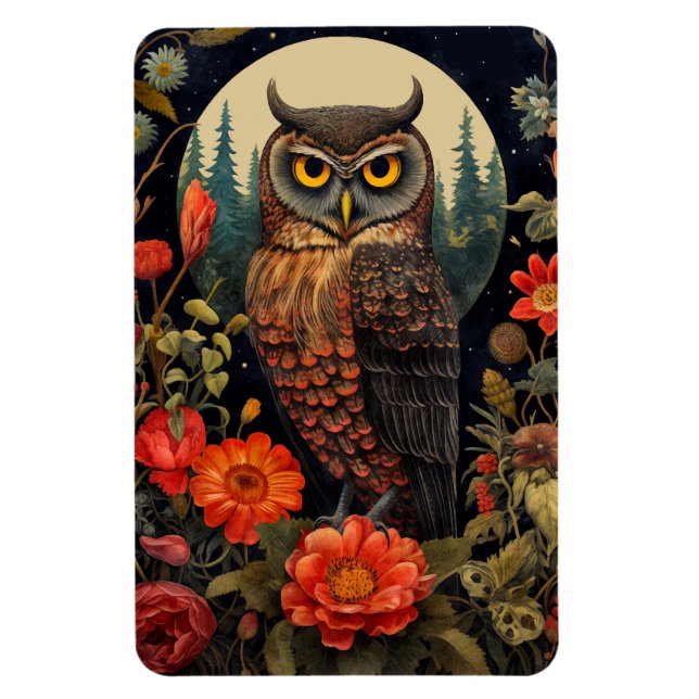 Owl at Night with a Full Moon Magnet (Vertikal)