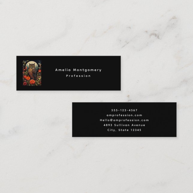 Owl at Night with a Full Moon Mini Visitkort (Fram/baksida)