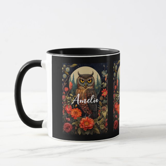 Owl at Night with a Full Moon Mugg (Vänster)