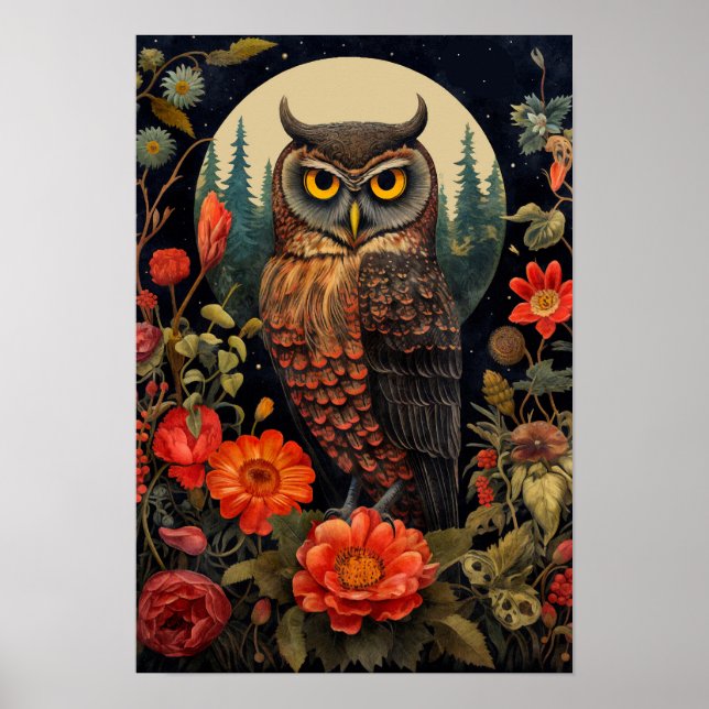 Owl at Night with a Full Moon Poster (Framsidan)