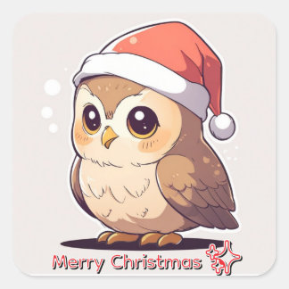 Owl Be Home for Christmas" Funny Santa Hat Sticker Fyrkantigt Klistermärke