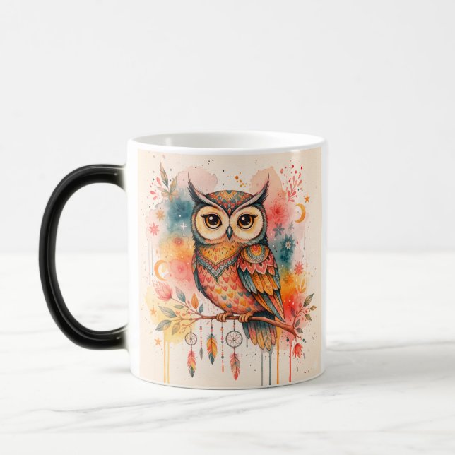 owl boho watercolor mugs magisk mugg (Vänster)