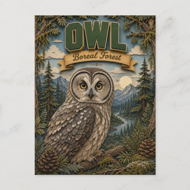 Owl Boreal Forest POPCUT Vykort (Framsida)