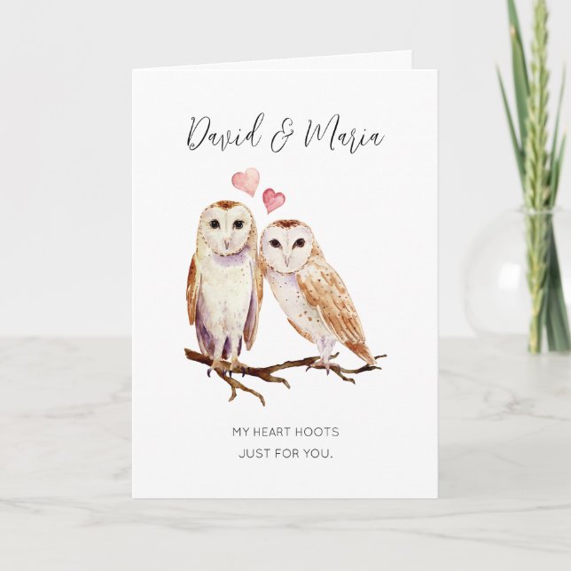 Owl Couple My Heart Hoots Anniversary Kort (Framsida)