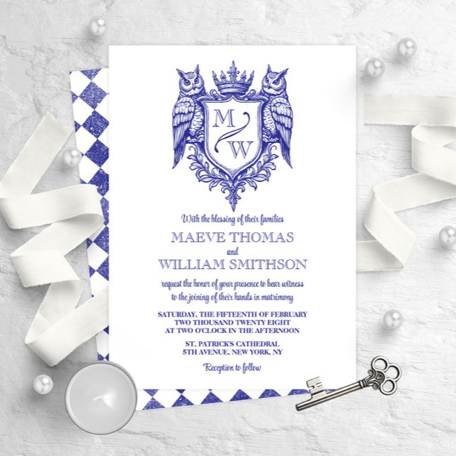 Owl Crest & Crown Royal Fantasy Wedding Invitation (Skapare uppladdad)
