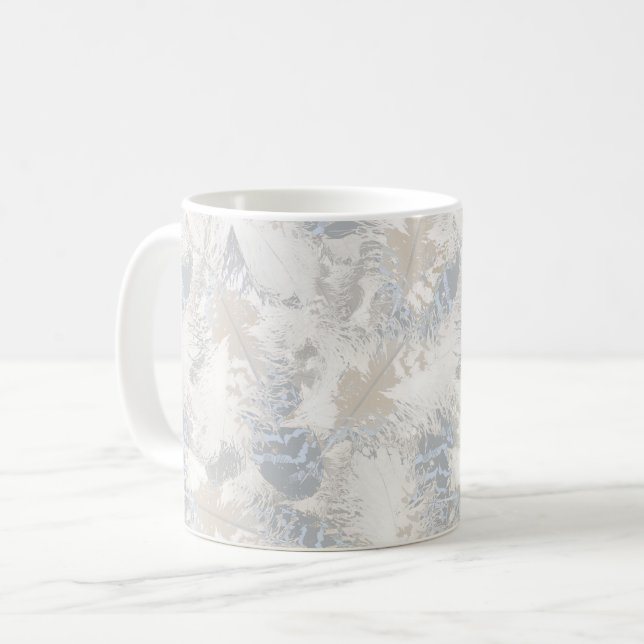 owl Feathers, gray, beige and blue, bird, light,  Kaffemugg (Framsida vänster)