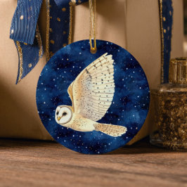 Owl Flying Across Starry Night First Xmas Photo Julgransprydnad Keramik