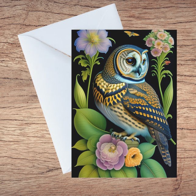 Owl Green Floral Illustration Blank Anteckningskort (Skapare uppladdad)