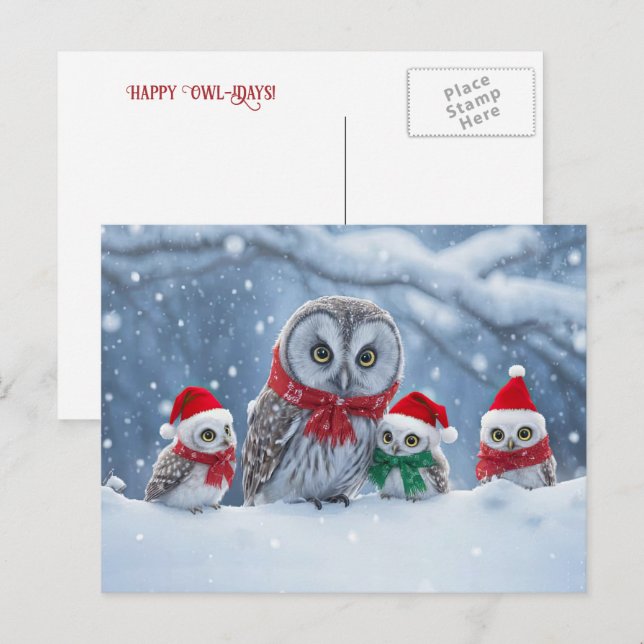 Owl Happy Holidays Cute and Fun Helg Vykort (Fram/baksida)