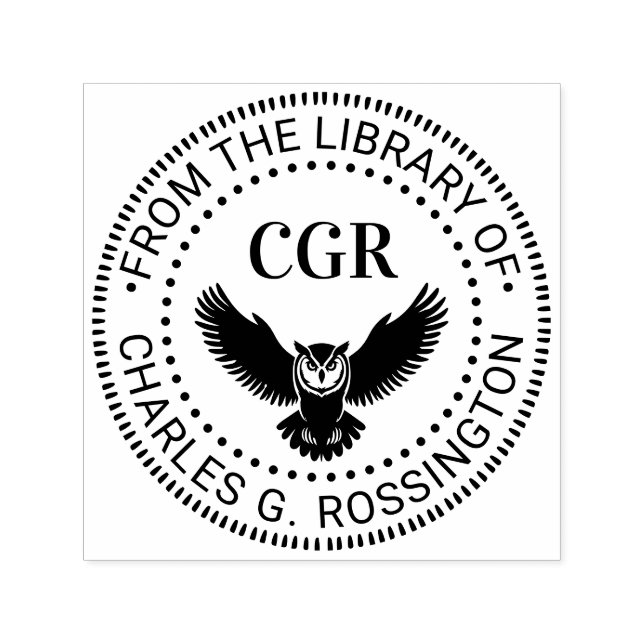 Owl in Flight Front View Library Book Name Självfärgande Stämpel (Design)