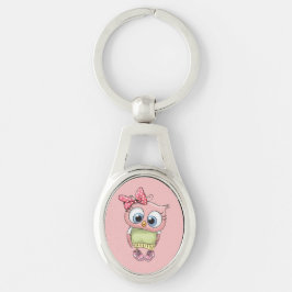 Owl Keychain Ovalt Silverfärgad Nyckelring