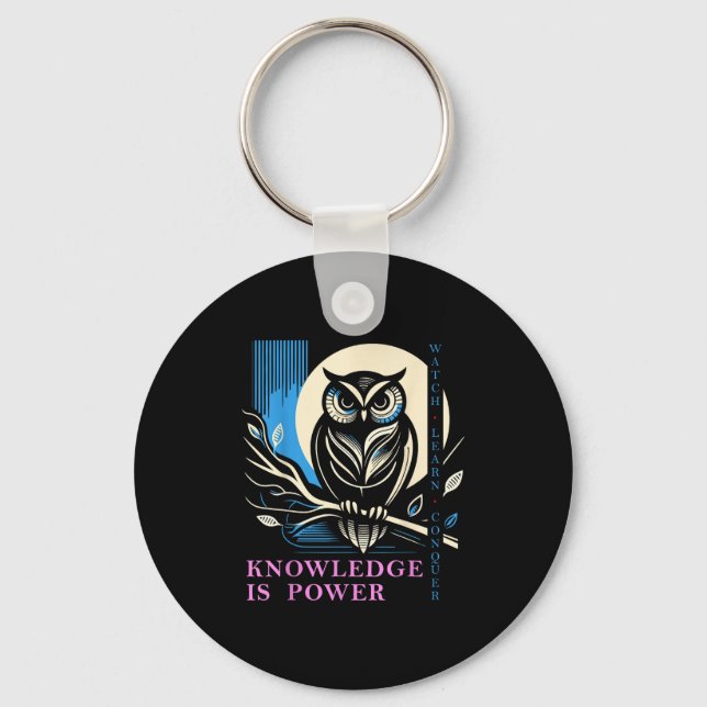 Owl - Knowledge Is Wer - Wisdom Owl Design  Nyckelring (Framsida)