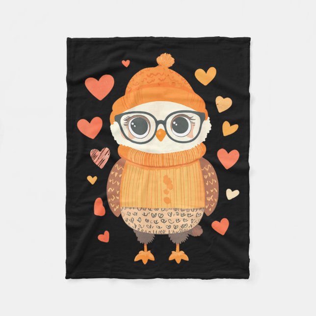 Owl Lover Heart Girls Valentine’s Day Women Owl  Fleecefilt (Framsidan)
