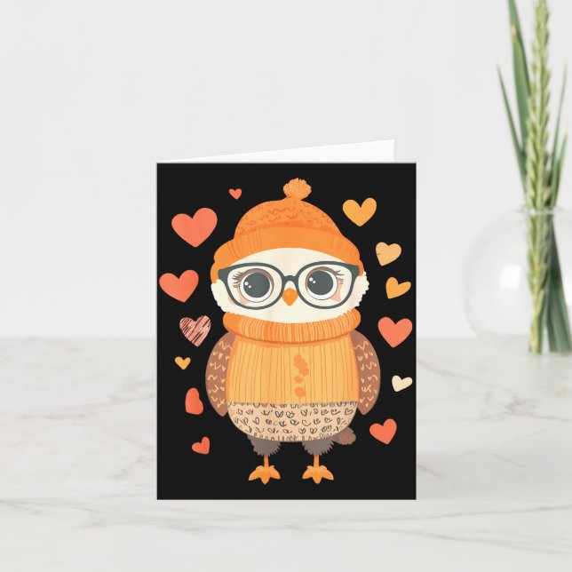 Owl Lover Heart Girls Valentine’s Day Women Owl  Kort (Framsida)