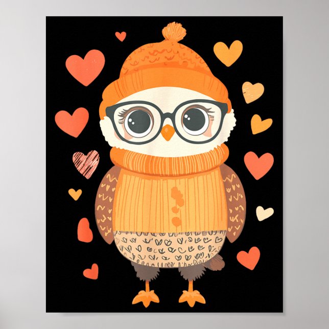 Owl Lover Heart Girls Valentine’s Day Women Owl  Poster (Framsidan)