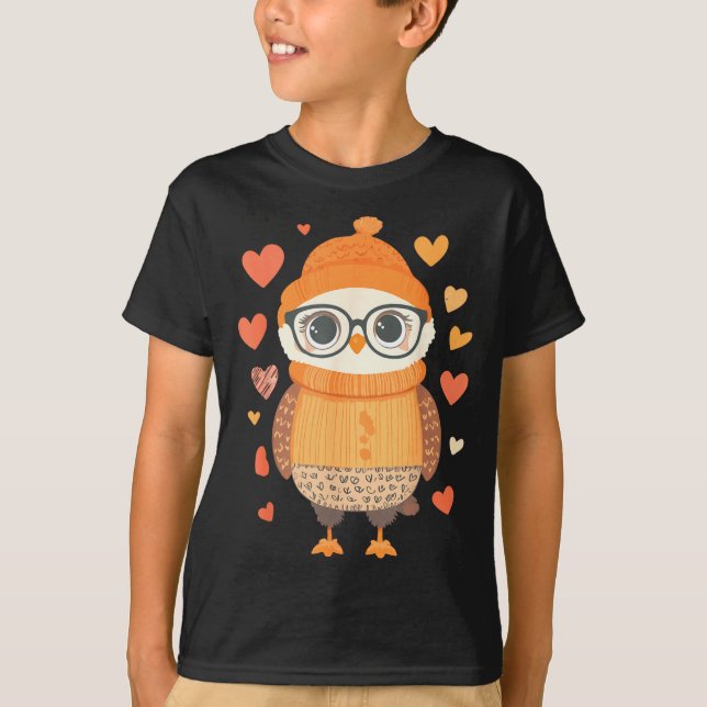 Owl Lover Heart Girls Valentine’s Day Women Owl  T Shirt (Framsida)