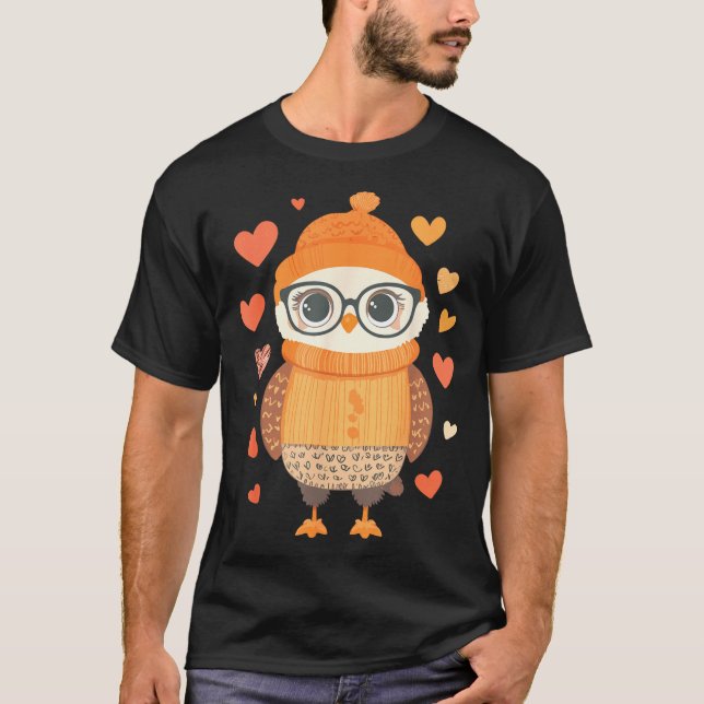 Owl Lover Heart Girls Valentine’s Day Women Owl  T Shirt (Framsida)