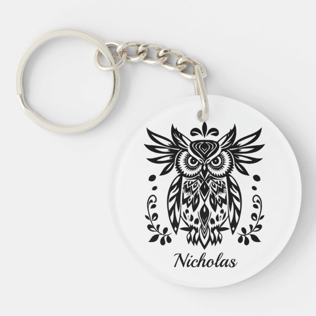 Owl Lovers Rustic Woodlands Black White Bohemian  (Framsidan)
