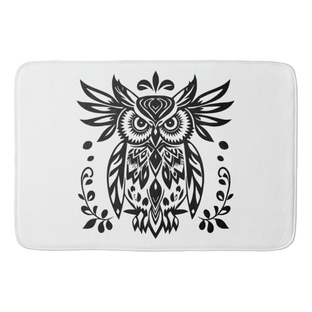 Owl Lovers Rustic Woodlands Black White Bohemian Badrumsmatta (Framsidan)