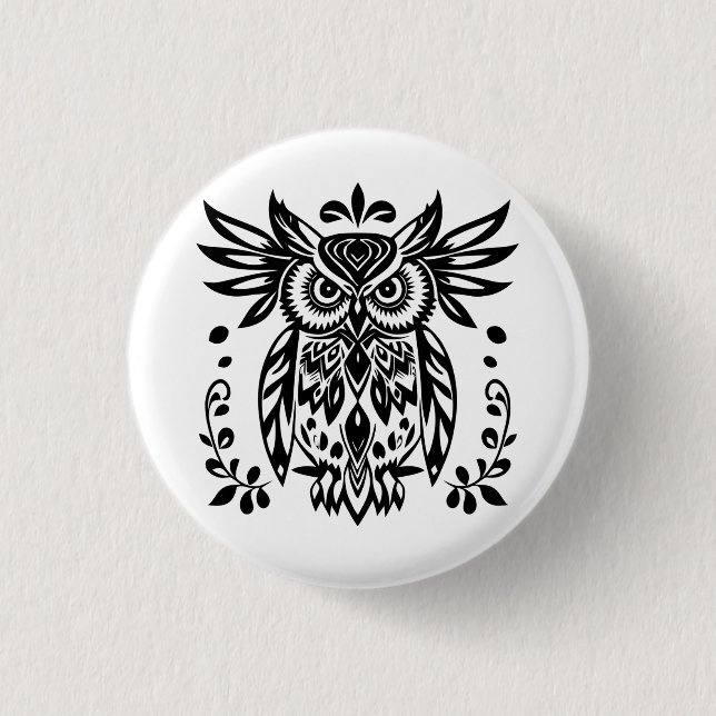 Owl Lovers Rustic Woodlands Black White Bohemian  Knapp (Framsida)