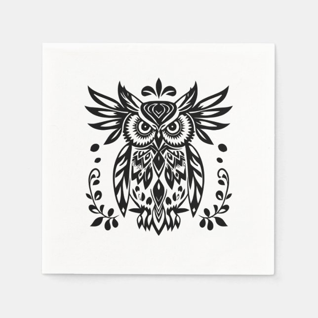 Owl Lovers Rustic Woodlands Black White Bohemian  Pappersservett (Framsidan)