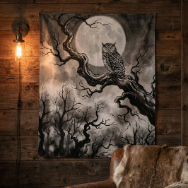 Owl Moon Tapestry | Dark Forest Art 