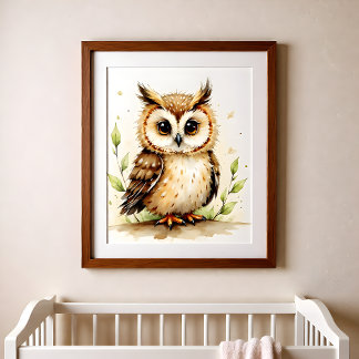 Owl Nursery Wall Art – Woodland Baby Room  Poster