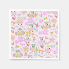 Owl Pastel Pink   Pappersservett