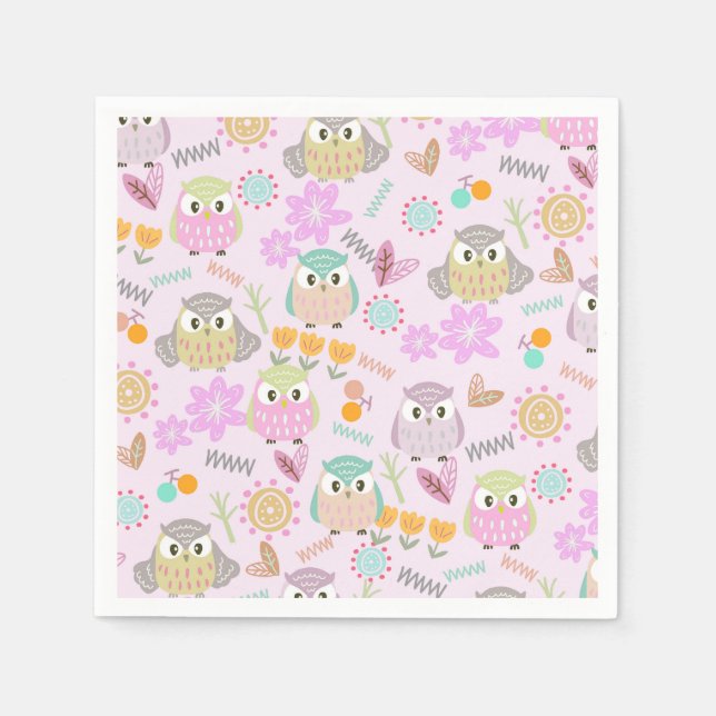 Owl Pastel Pink   Pappersservett (Framsidan)