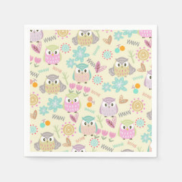 Owl Pastel Yellow   Pappersservett