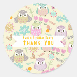 Owl Pastel Yellow   Runt Klistermärke