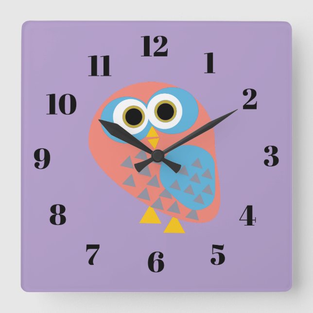 Owl, purple fyrkantig klocka (Framsida)