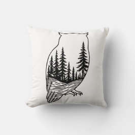 Owl Silhouette with Forest Scene Kudde