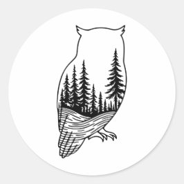 Owl Silhouette with Forest Scene Runt Klistermärke