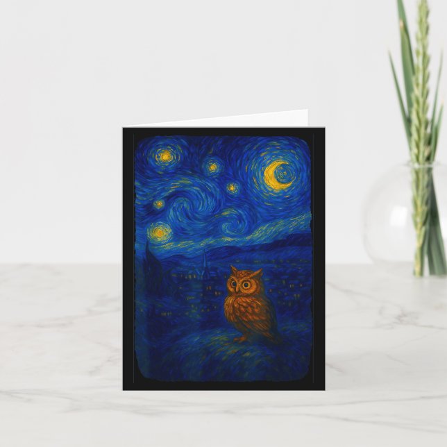 Owl Starry Cute Night Van Gogh Owl Bird Lovers Wom Kort (Framsida)