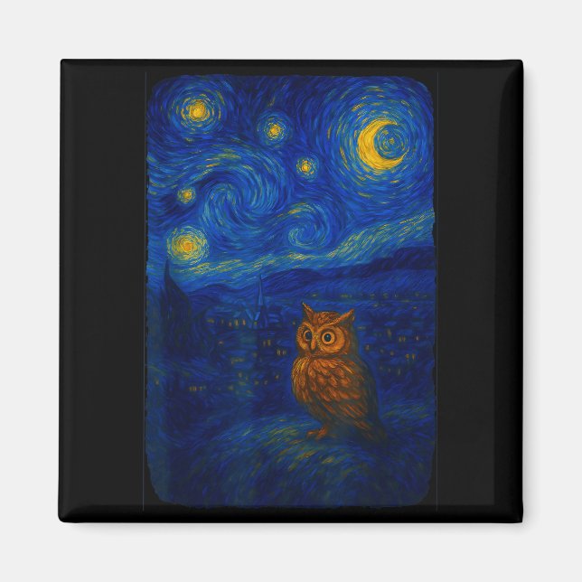 Owl Starry Cute Night Van Gogh Owl Bird Lovers Wom Magnet (Framsidan)