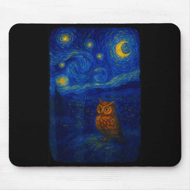 Owl Starry Cute Night Van Gogh Owl Bird Lovers Wom Musmatta (Framsidan)