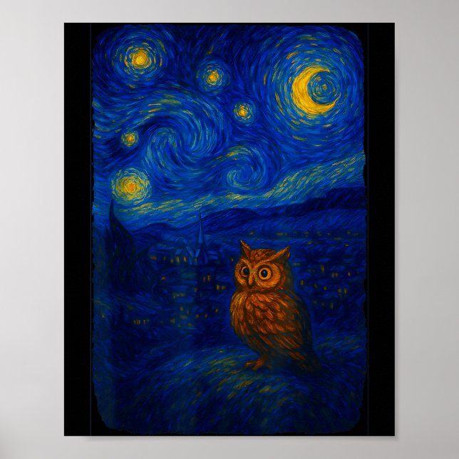Owl Starry Cute Night Van Gogh Owl Bird Lovers Wom Poster (Framsidan)
