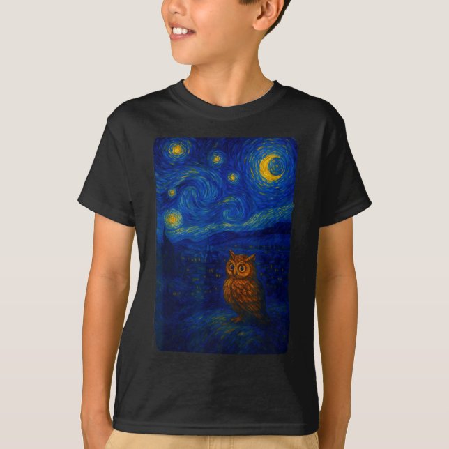 Owl Starry Cute Night Van Gogh Owl Bird Lovers Wom T Shirt (Framsida)